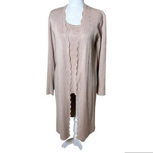 CABLE & GAUGE Ribbed Knit Sweater Set Scalloped Tank Top & Cardigan - size Large
